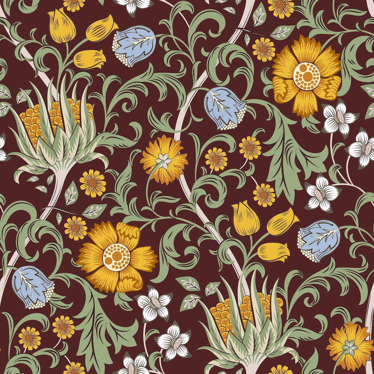 1101 - Summer Field Wallpaper - Field Ebony - Morris Collections
