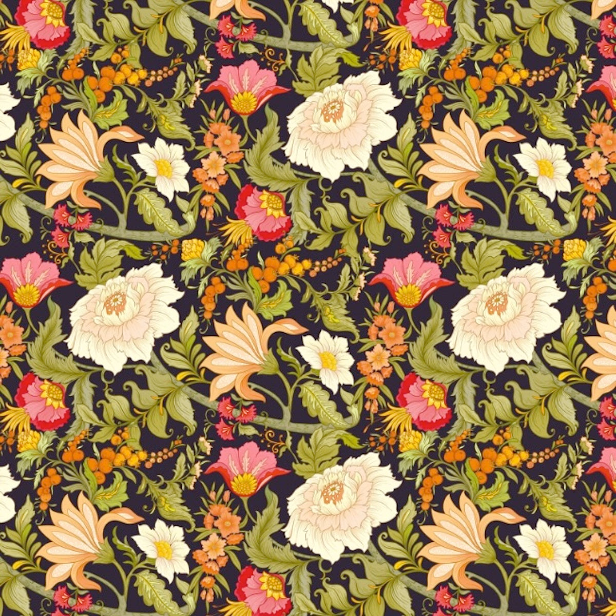 1108 - Poppy Wallpaper - Midnight Green - Morris Collections