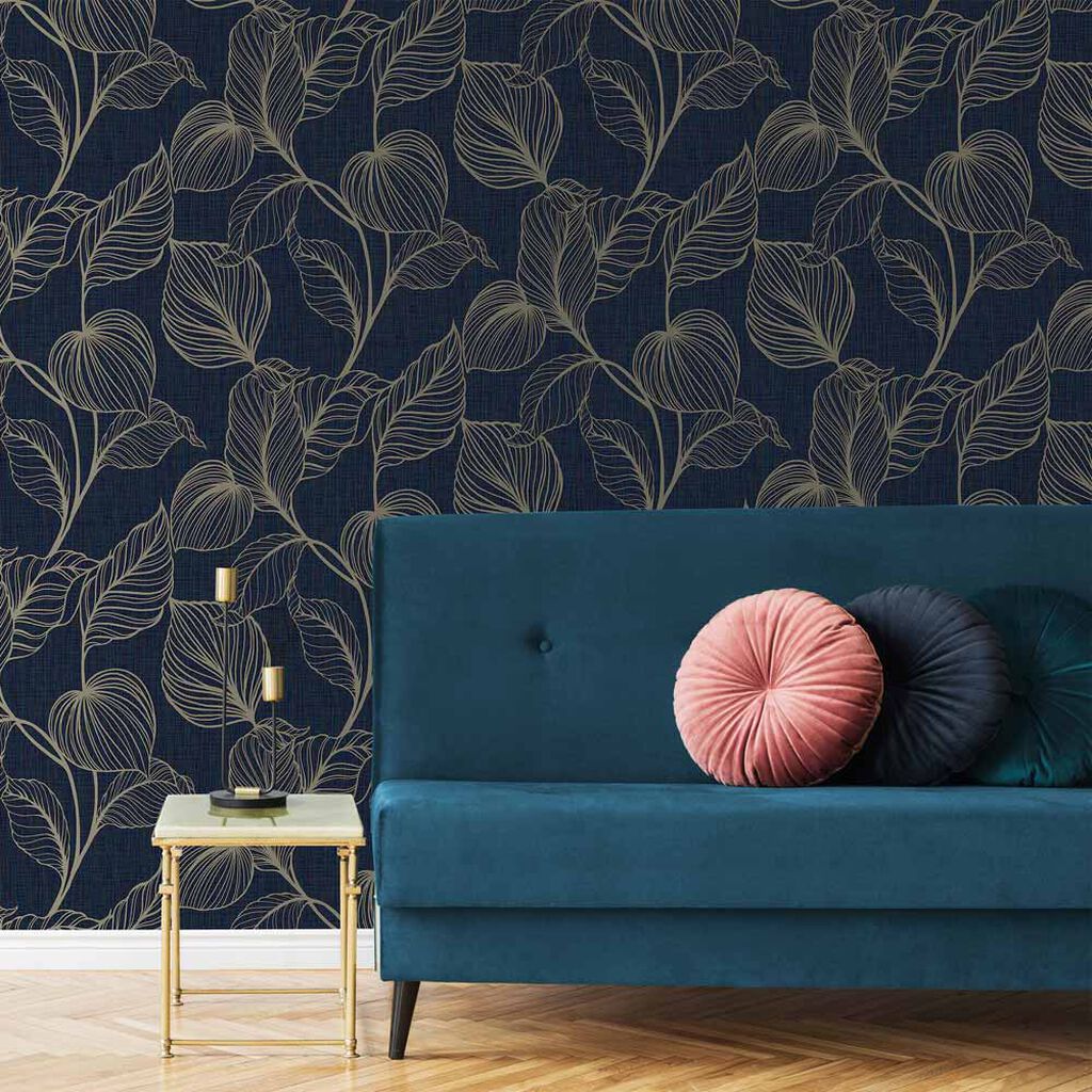 111302 - Royal Palm Wallpaper - Sapphire - Boutique Luxury