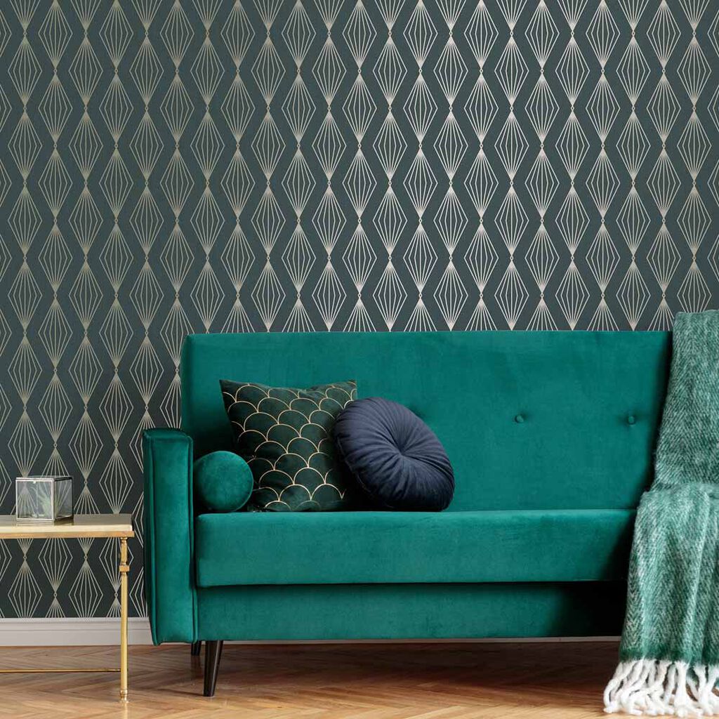 111313 - Marquise Geo Wallpaper - Emerald - Boutique Luxury