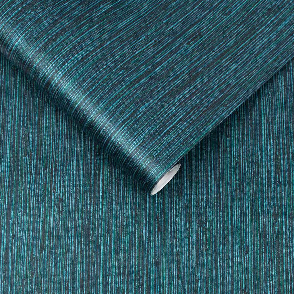 111725 - Grasscloth Texture Wallpaper - Teal - Graham & Brown