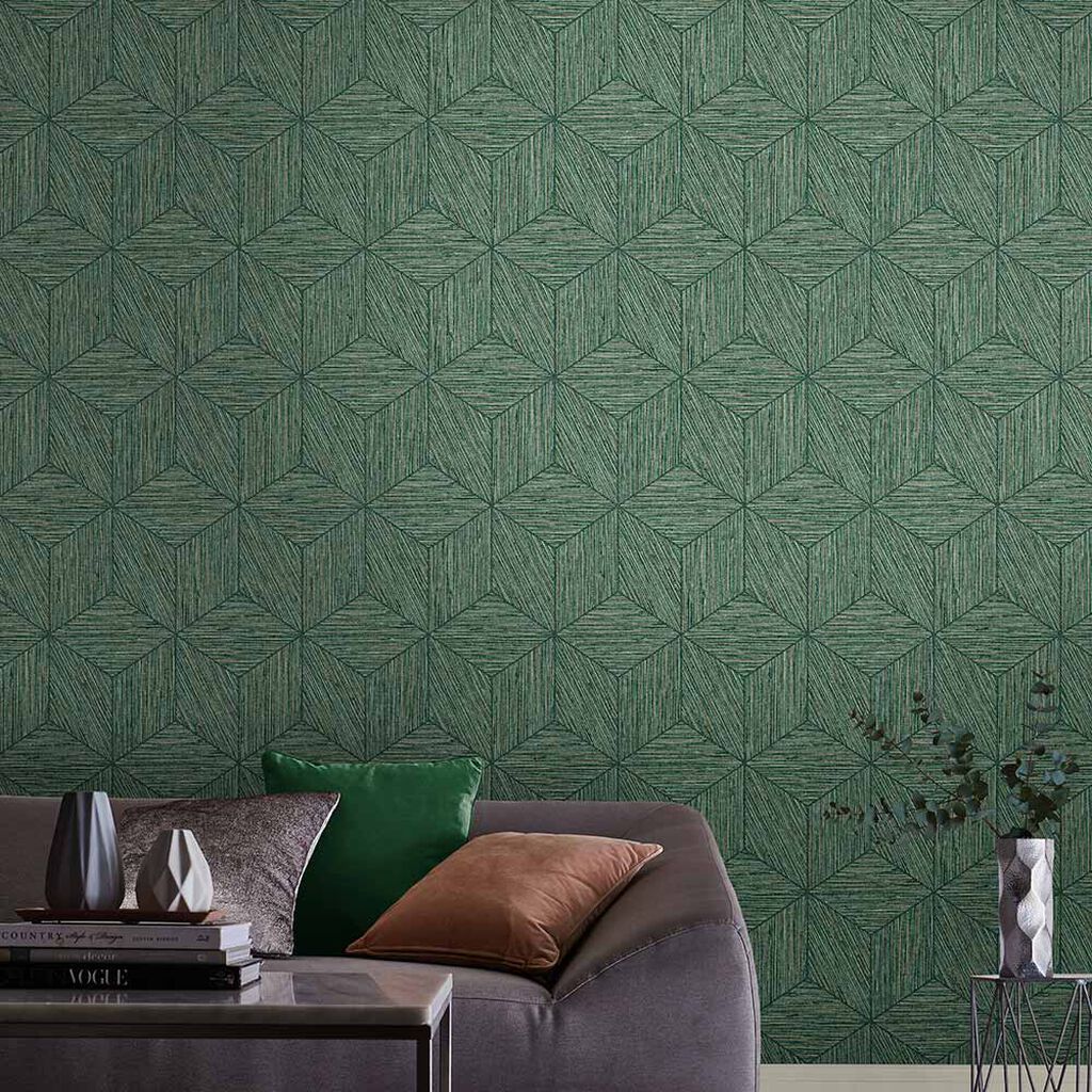 111729 - Grasscloth Geo Wallpaper - Pine - Graham & Brown
