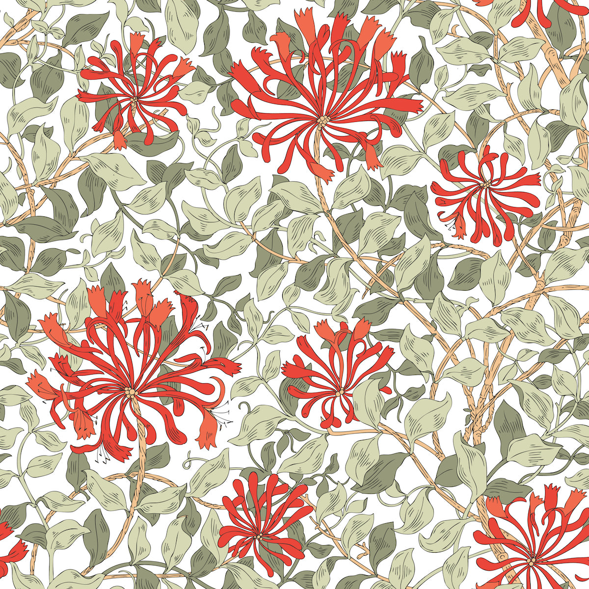 1117 - Honeysuckle Wallpaper - Crimson Red - Morris Collections