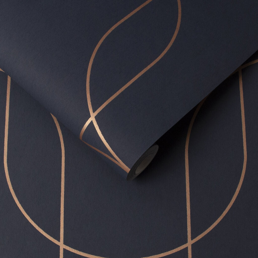 112189 - Palais Wallpaper - Navy Copper - Graham & Brown
