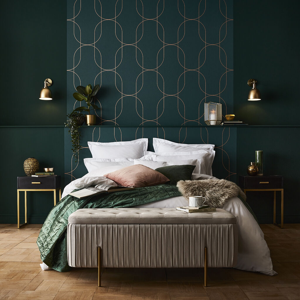 112190 - Palais Wallpaper - Green & Copper - Graham & Brown
