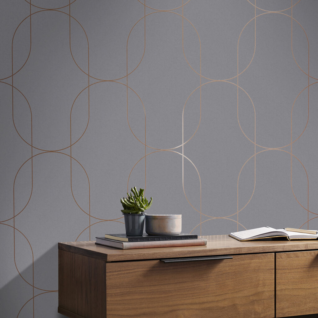 112191 - Palais Wallpaper - Grey Rose Gold - Graham & Brown