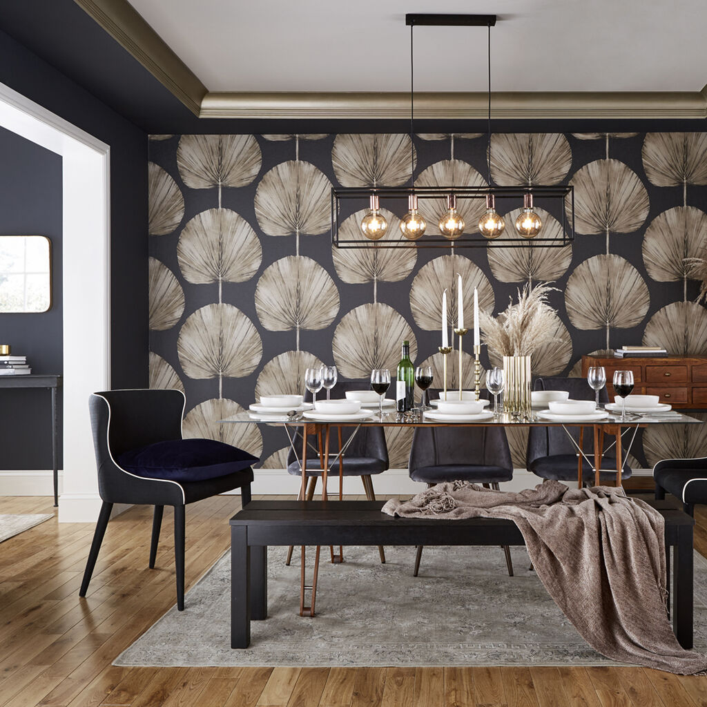112194 - Palm Fan Wallpaper - Charcoal - Graham & Brown