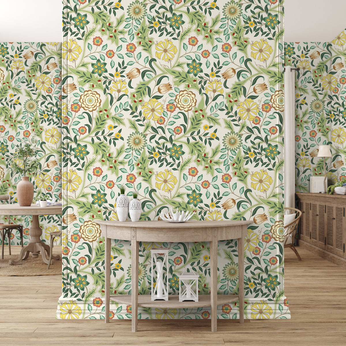 1121 - Honeysuckle & Amaris Wallpaper - Vellum Cream - Morris Collections