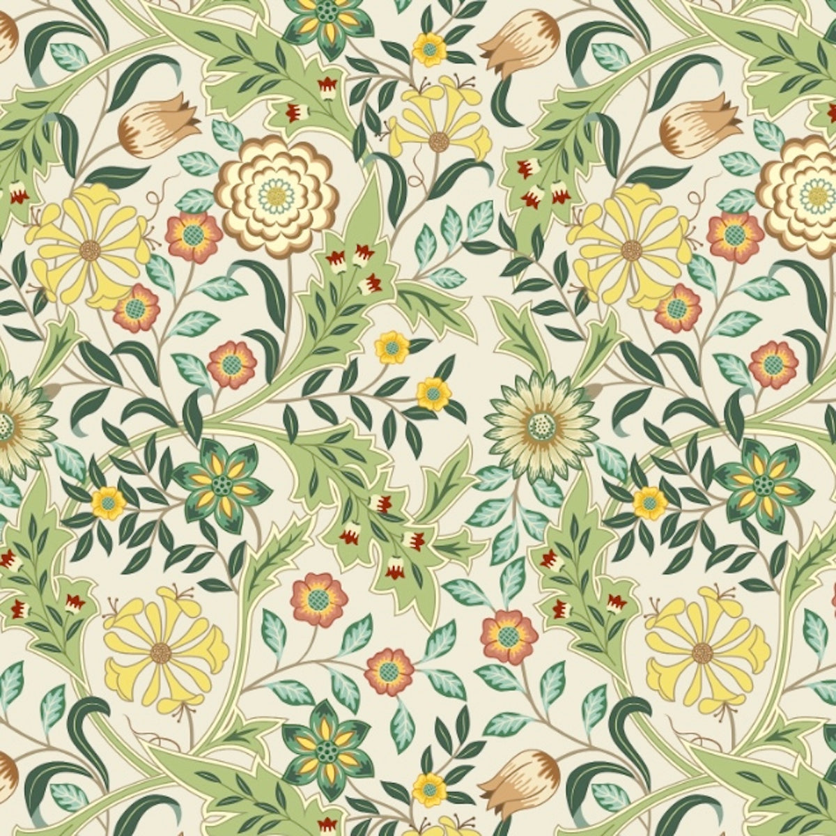 1121 - Honeysuckle & Amaris Wallpaper - Vellum Cream - Morris Collections