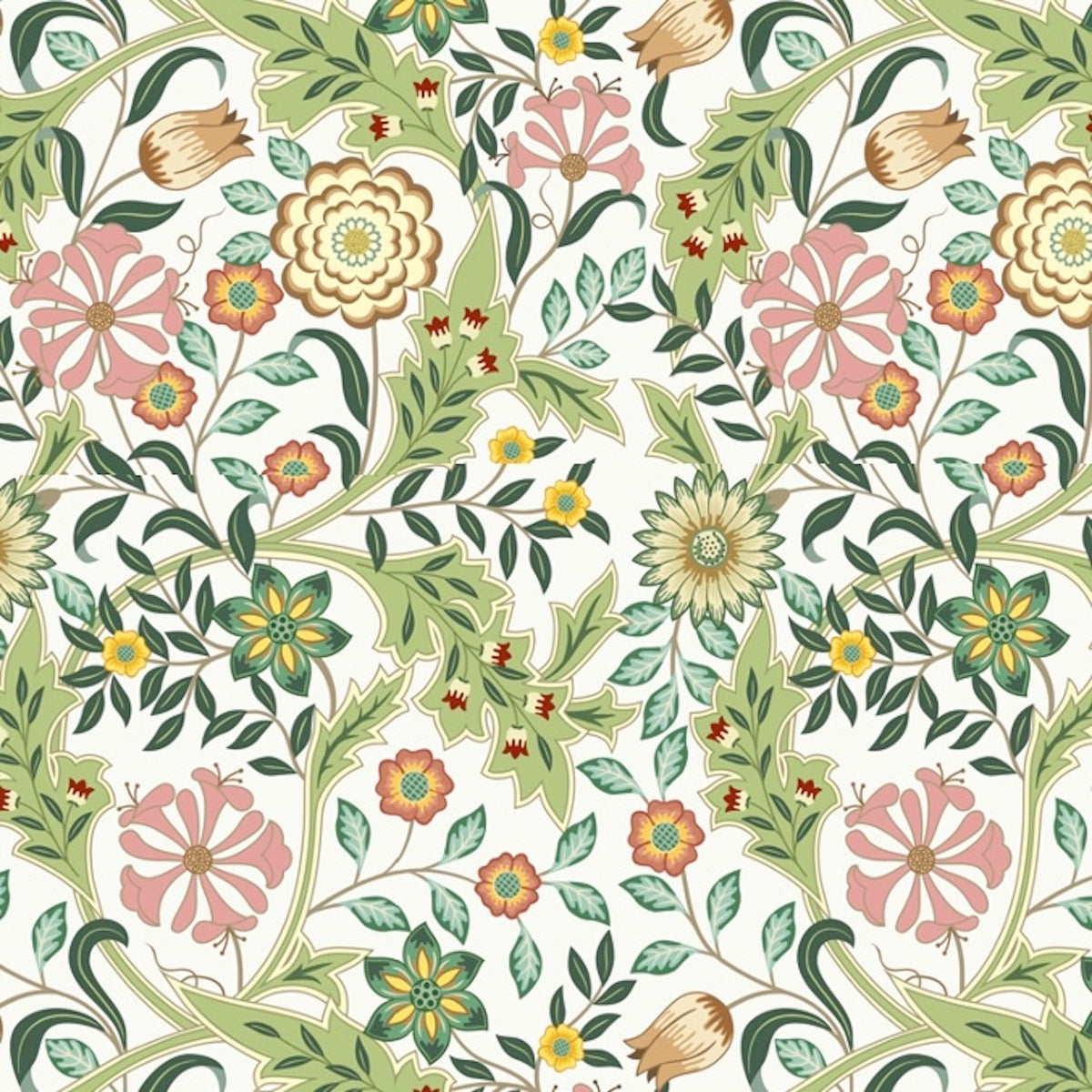 1122 - Honeysuckle & Amaris Wallpaper - Ivory-white - Morris Collections