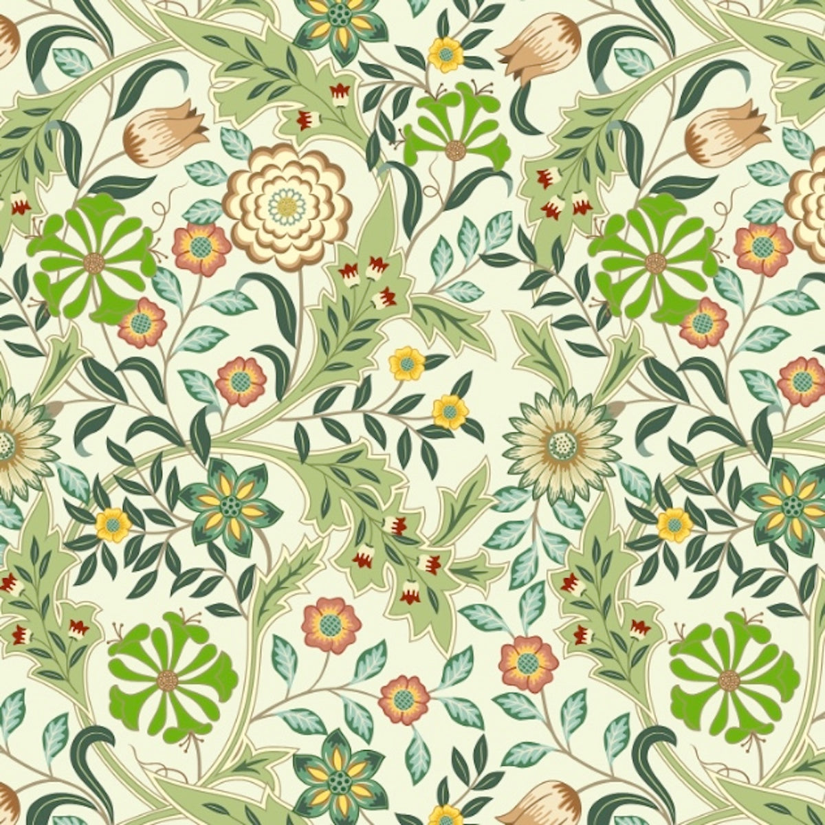 1123 - Honeysuckle & Amaris Wallpaper - Pistachio-green - Morris Collections