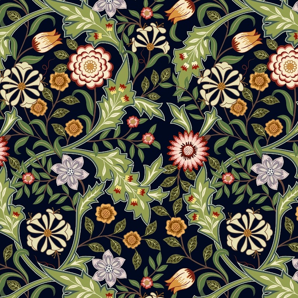 1124-1 - Honeysuckle & Amaris Wallpaper - Shades of Night - Morris Collections