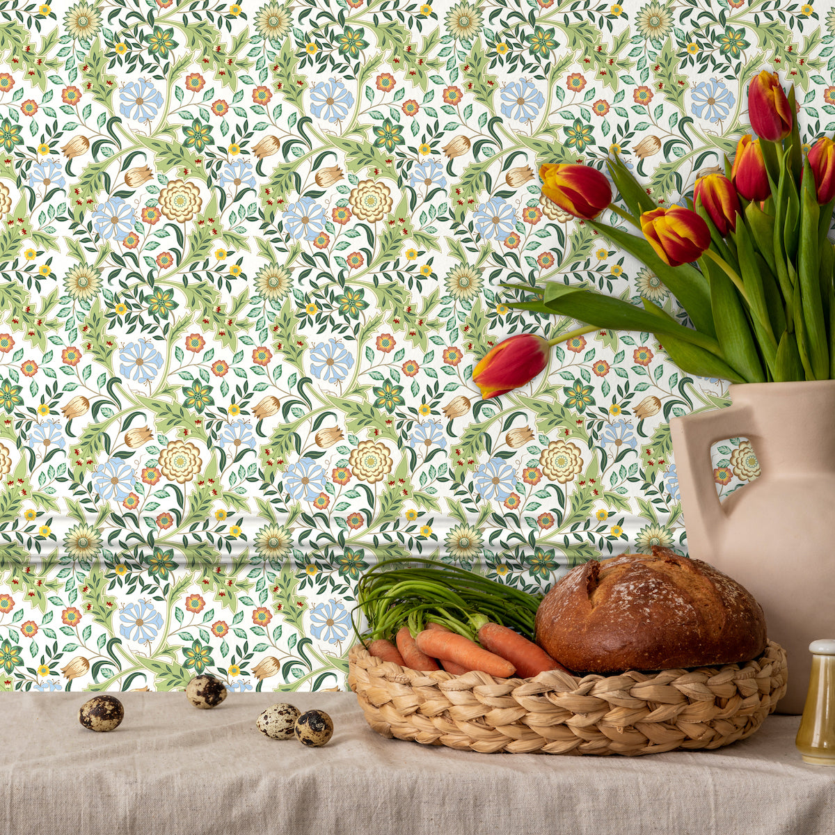 1124 - Honeysuckle & Amaris Wallpaper - Sky Blue - Morris Collections