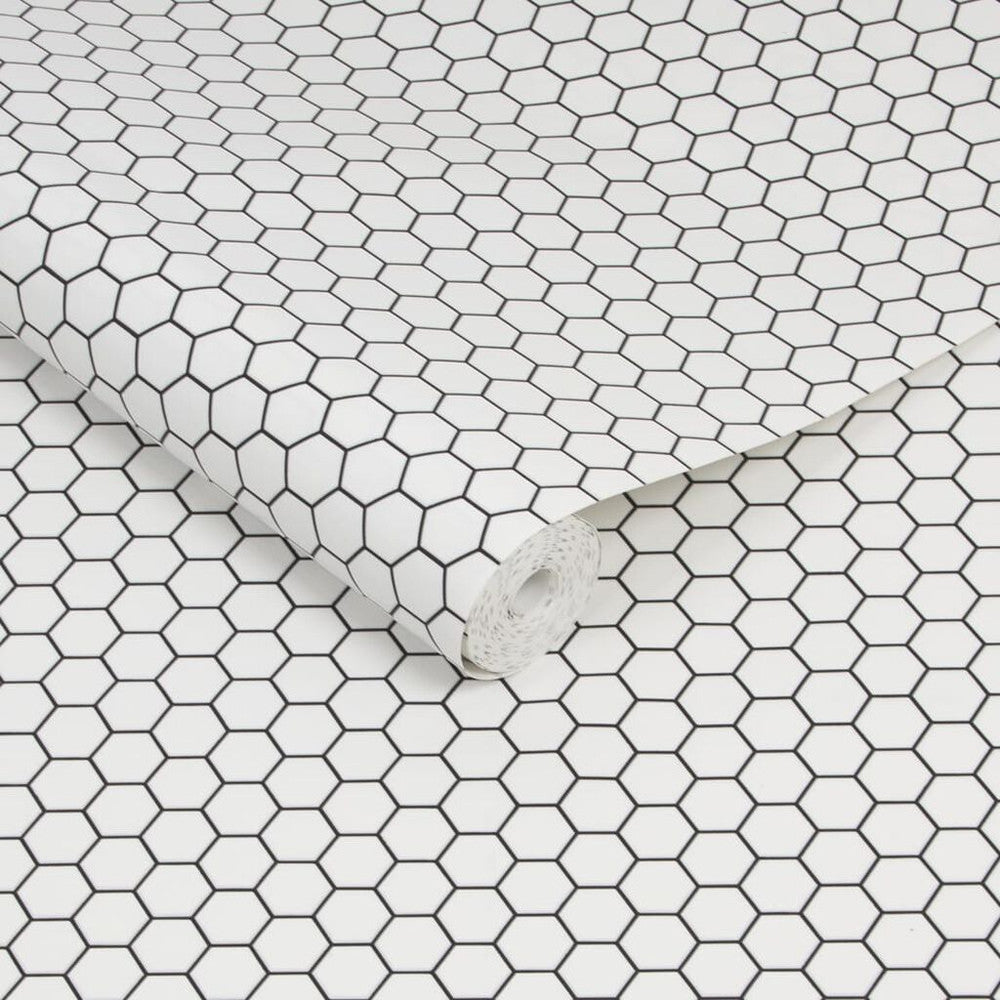 112650 - Hexagon Lattice Wallpaper - White - Contour