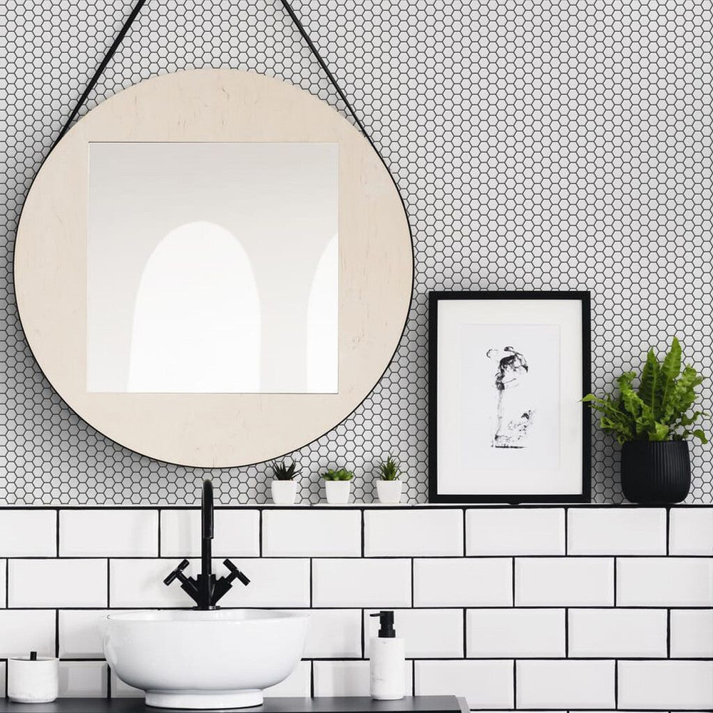 112650 - Hexagon Lattice Wallpaper - White - Contour