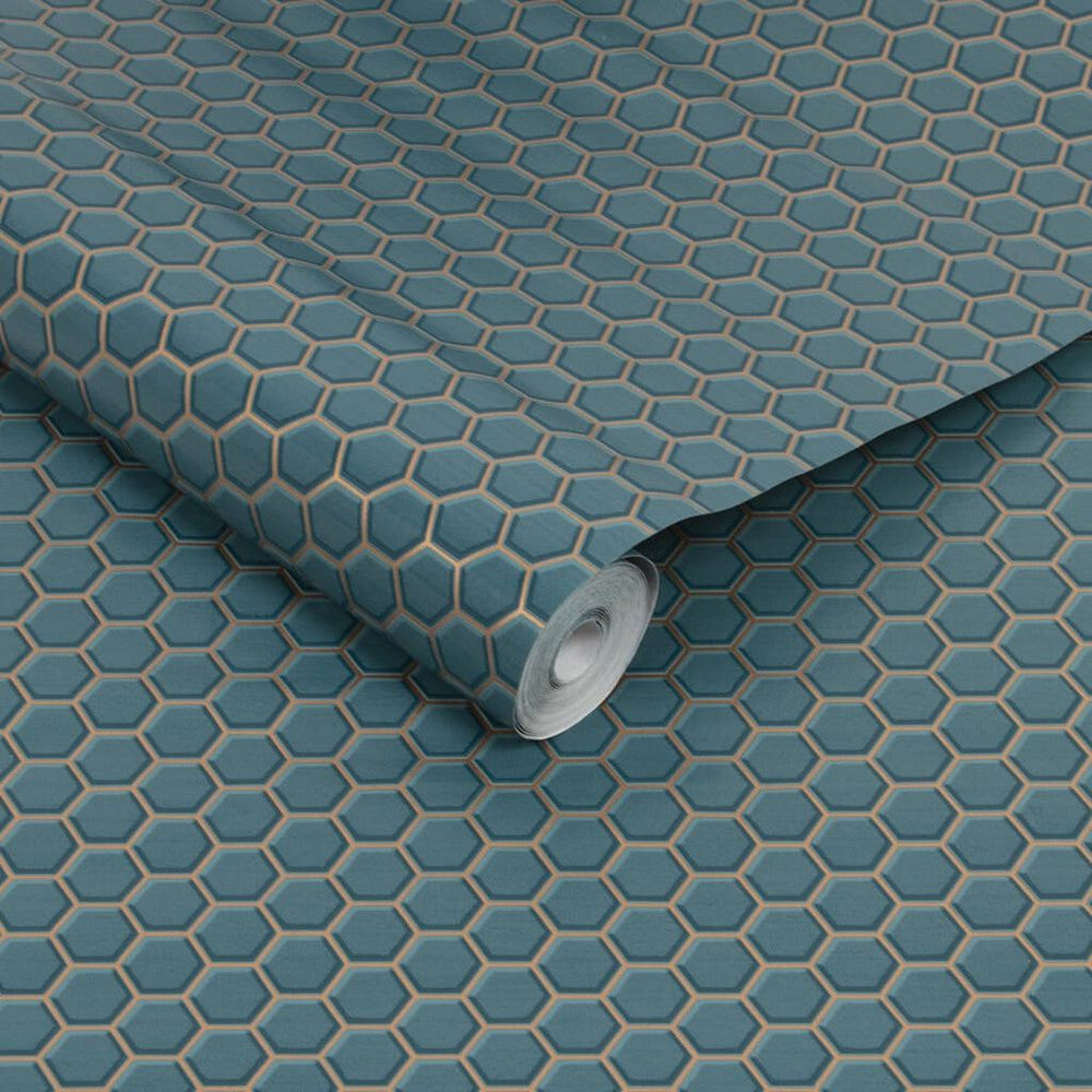 112651 - Hexagon Lattice Wallpaper - Teal - Contour