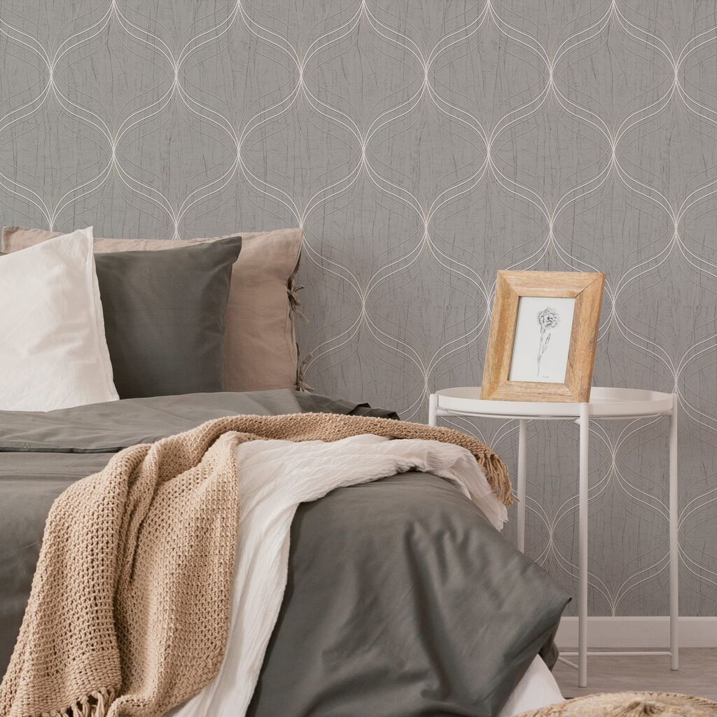 112659 - Optical Geo Wallpaper - Silver - Boutique Luxury