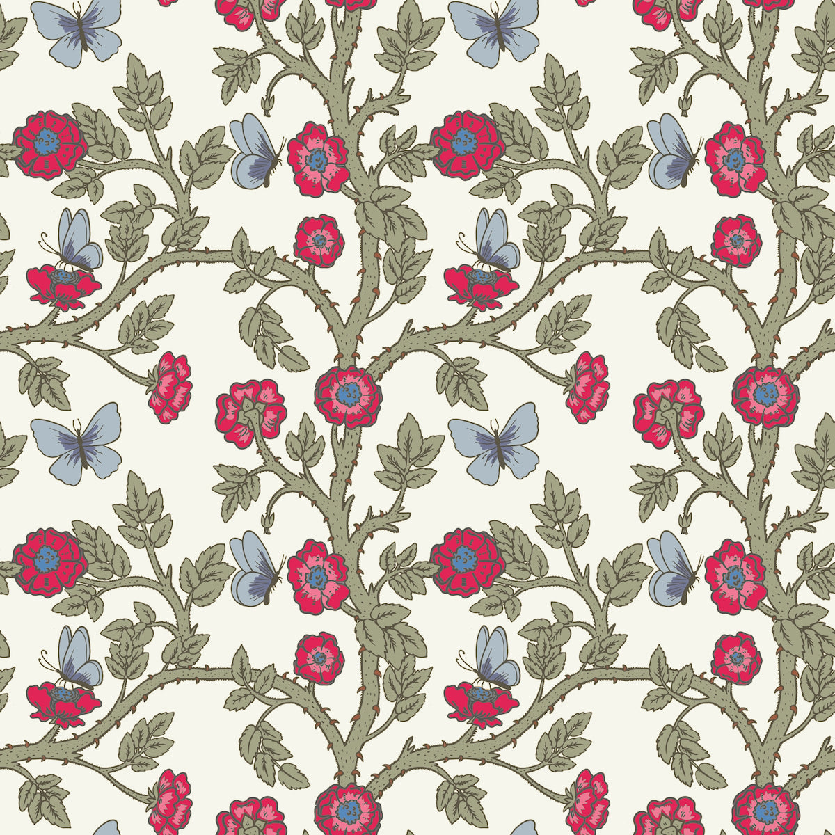 1126 - Thorn & Butterfly Wallpaper - Ivory White - Morris Collections