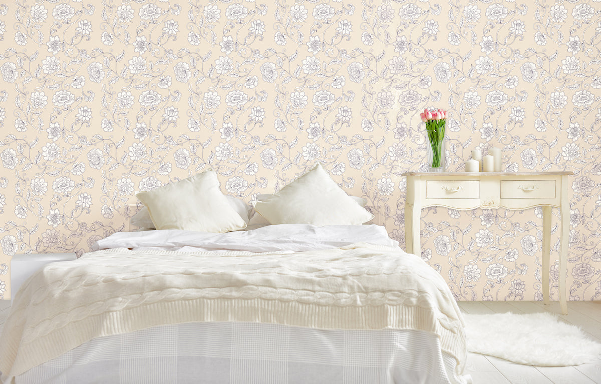 1129 - Simply Chrysanthemum Wallpaper - Floral Cream - Morris Collections