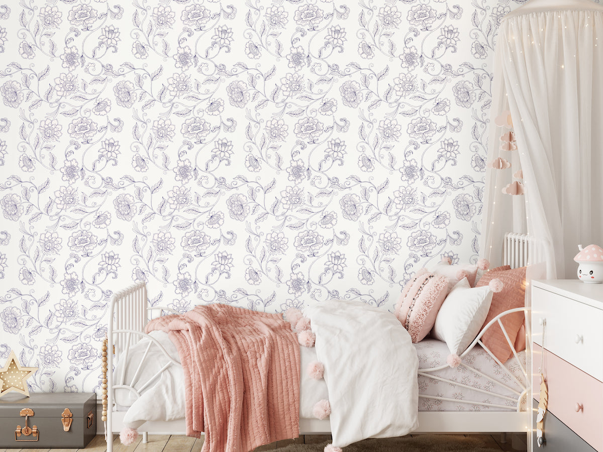 1130 - Simply Chrysanthemum Wallpaper - Floral White - Morris Collections