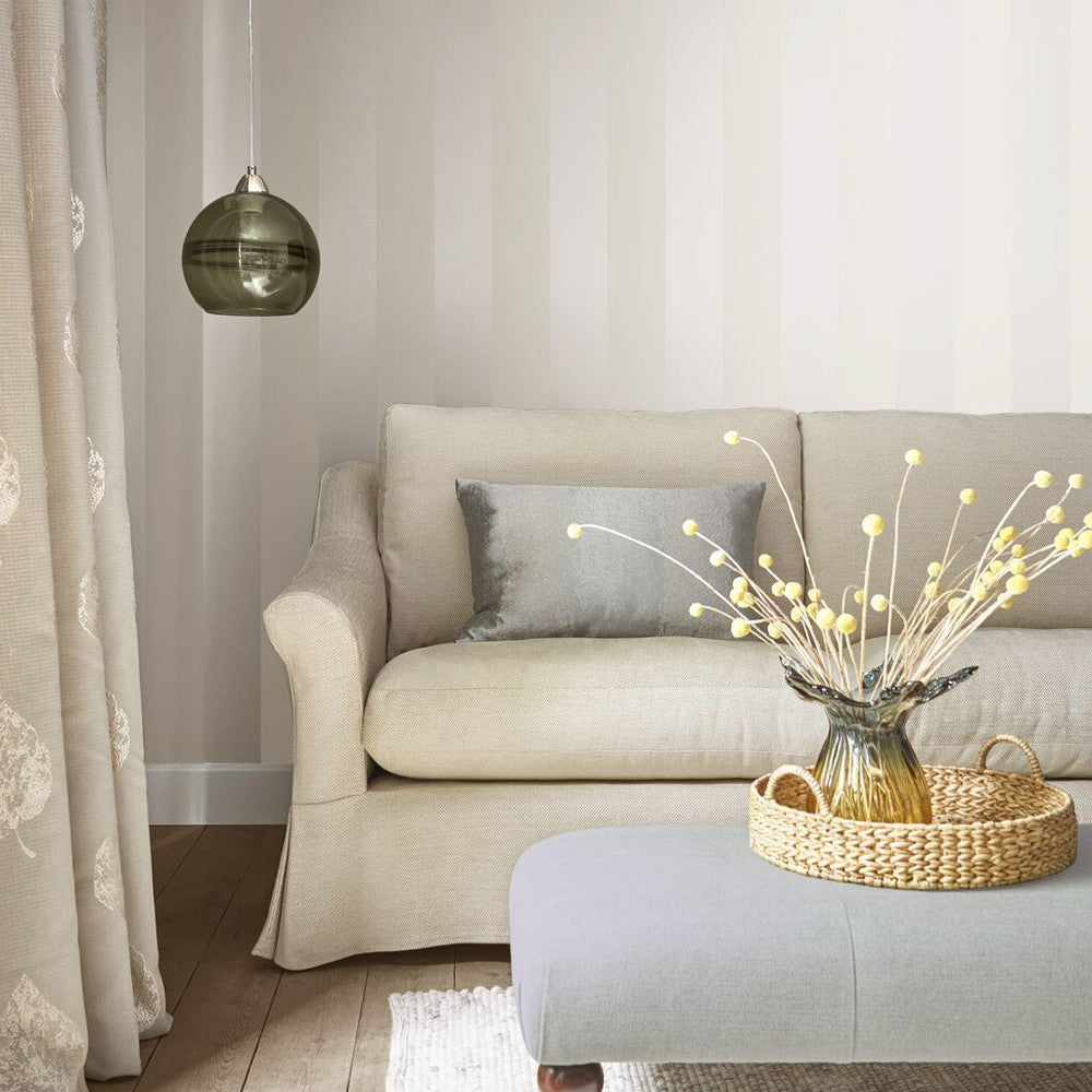 113336 - Lille Pearlescent Stripe Wallpaper - White - Laura Ashley