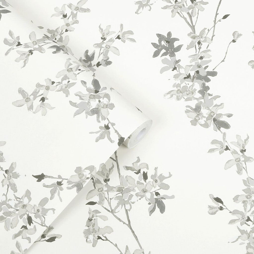 113349 - Forsythia Wallpaper - Steel - Laura Ashley