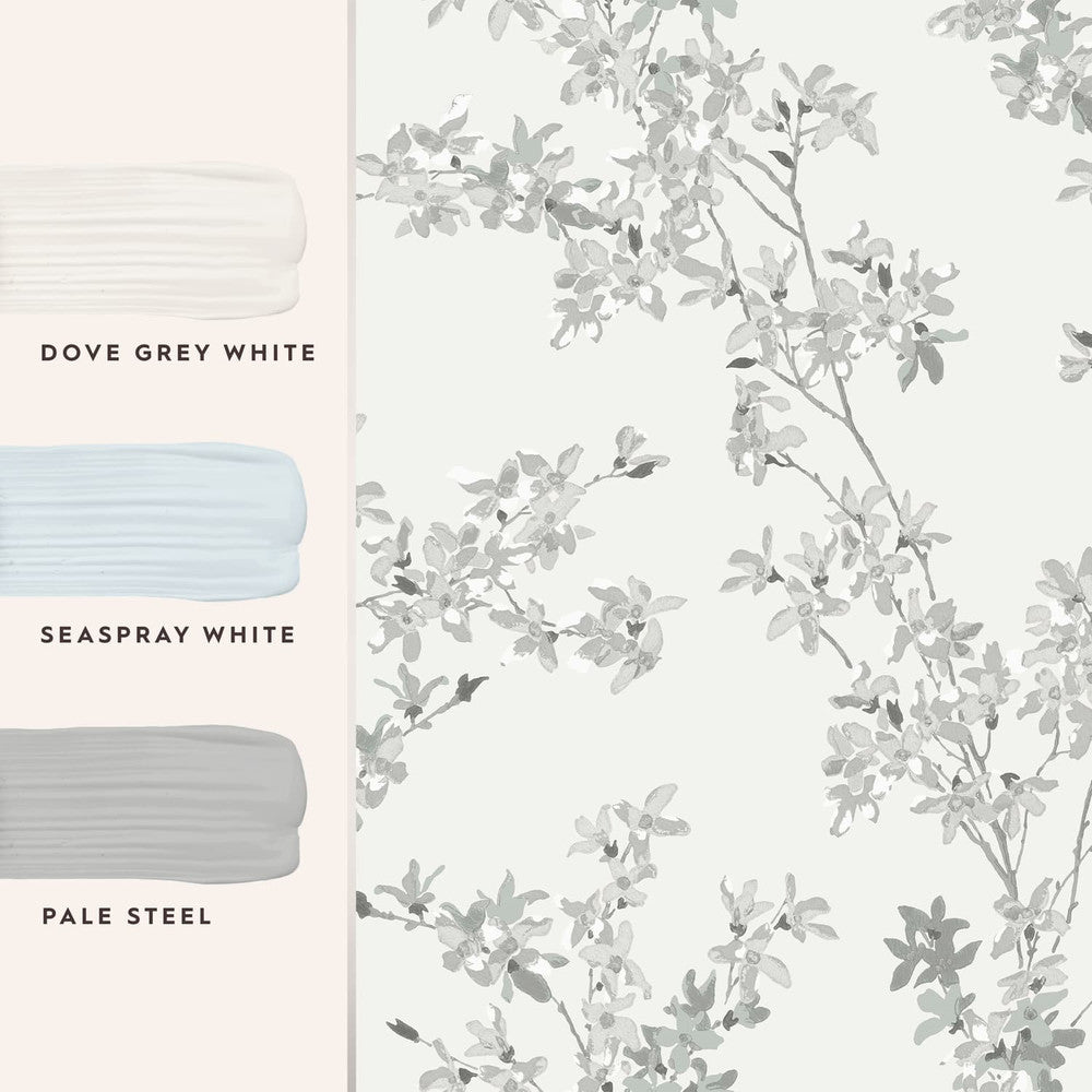 113349 - Forsythia Wallpaper - Steel - Laura Ashley