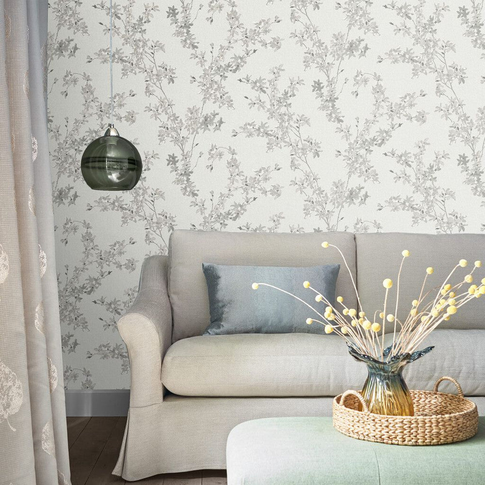 113349 - Forsythia Wallpaper - Steel - Laura Ashley
