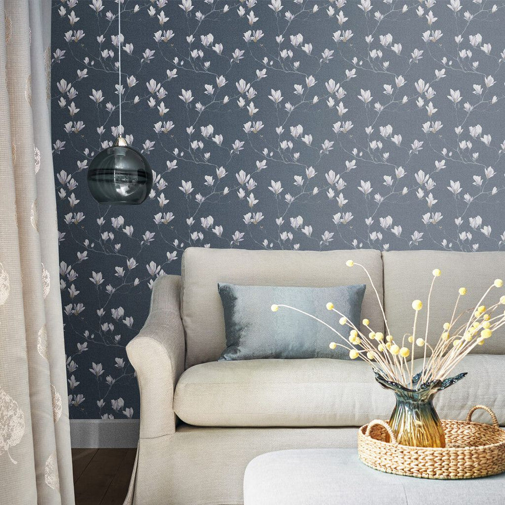 113355 - Magnolia Grove Wallpaper - Dusky Seaspray - Laura Ashley