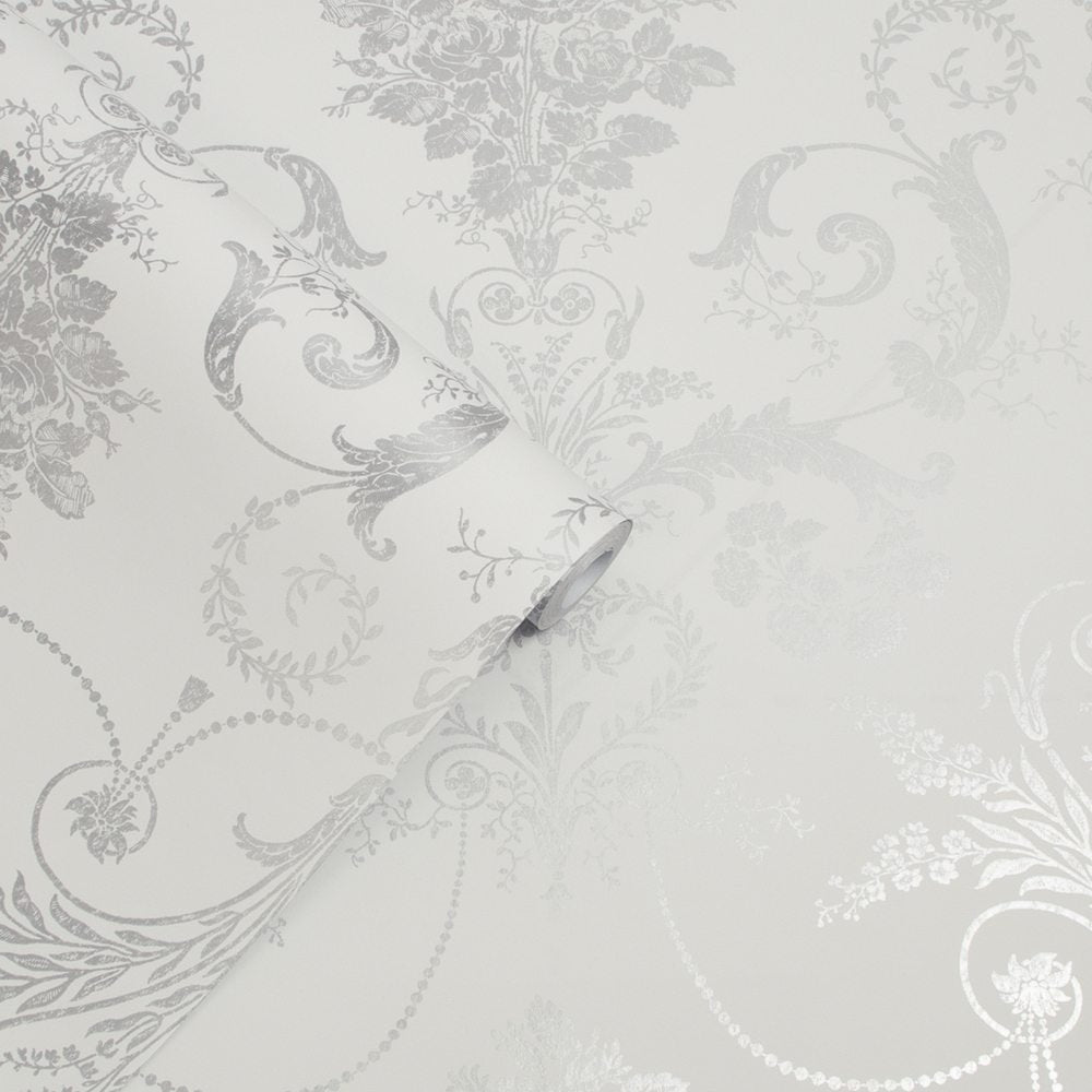 113379 - Josette Wallpaper - Metallic Silver - Laura Ashley