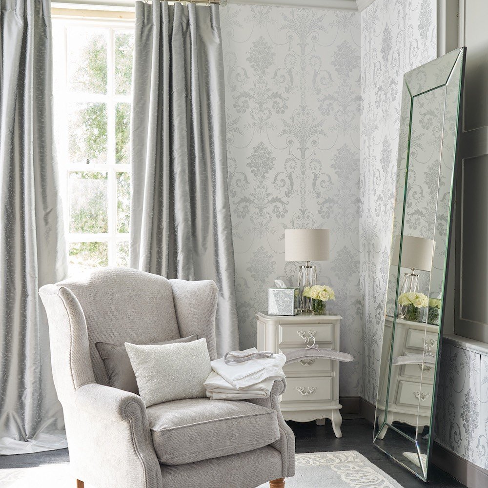 113379 - Josette Wallpaper - Metallic Silver - Laura Ashley