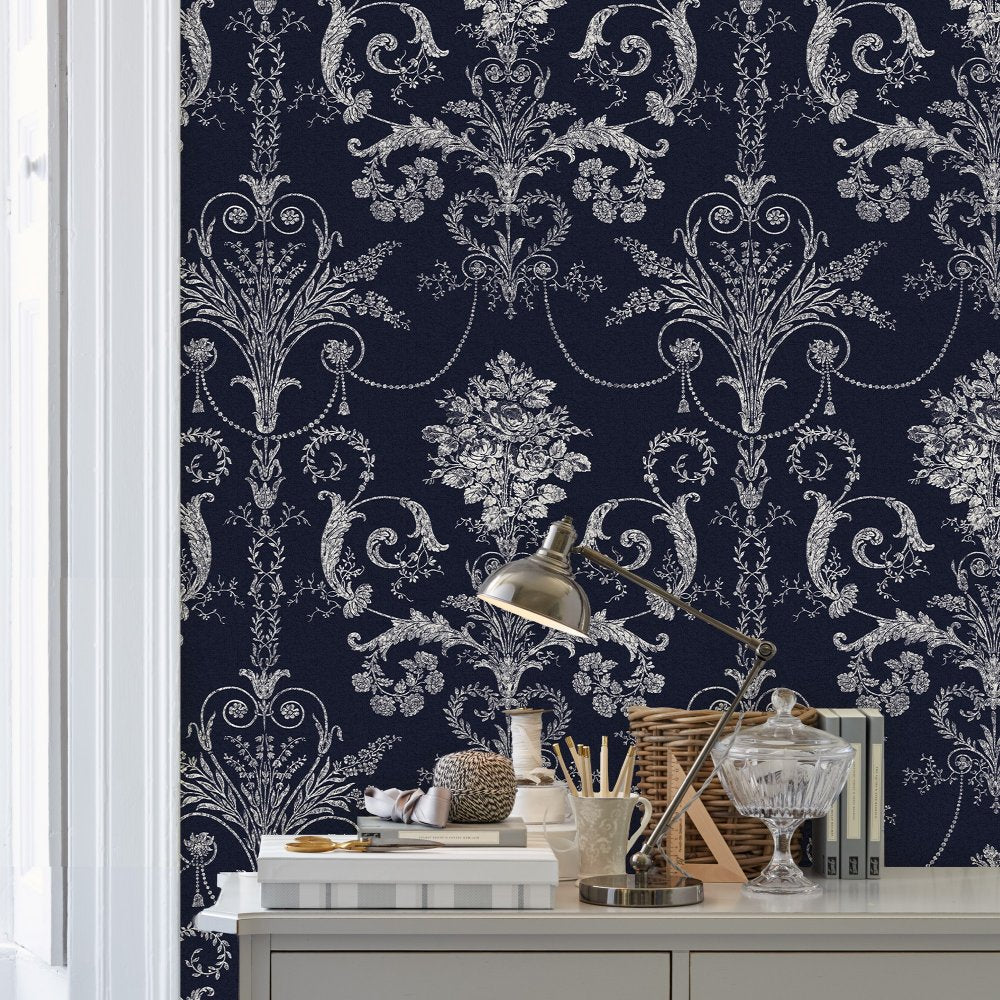 113386 - Josette Wallpaper - Midnight - Laura Ashley