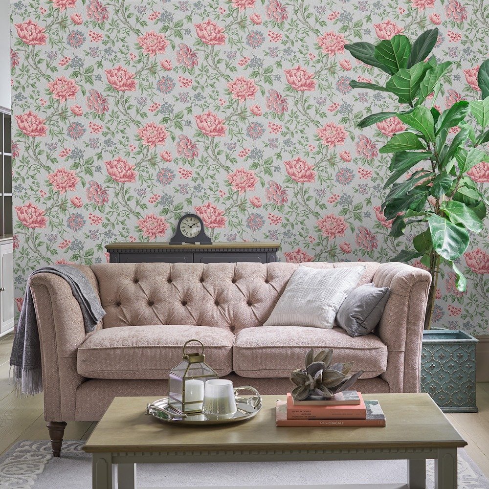 113408 - Tapestry Floral Wallpaper - Slate Grey - Laura Ashley