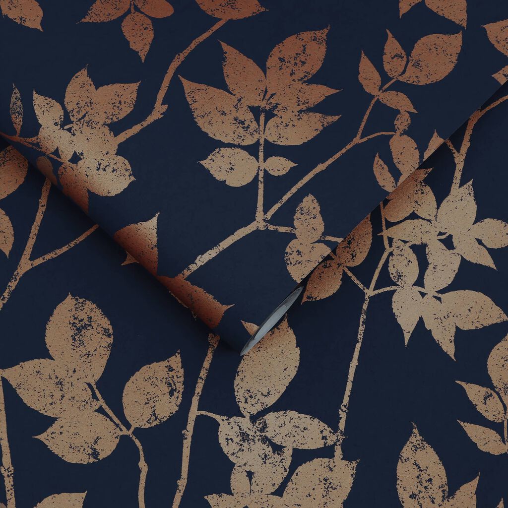 113944 - Luna Wallpaper - Navy Copper - Graham & Brown
