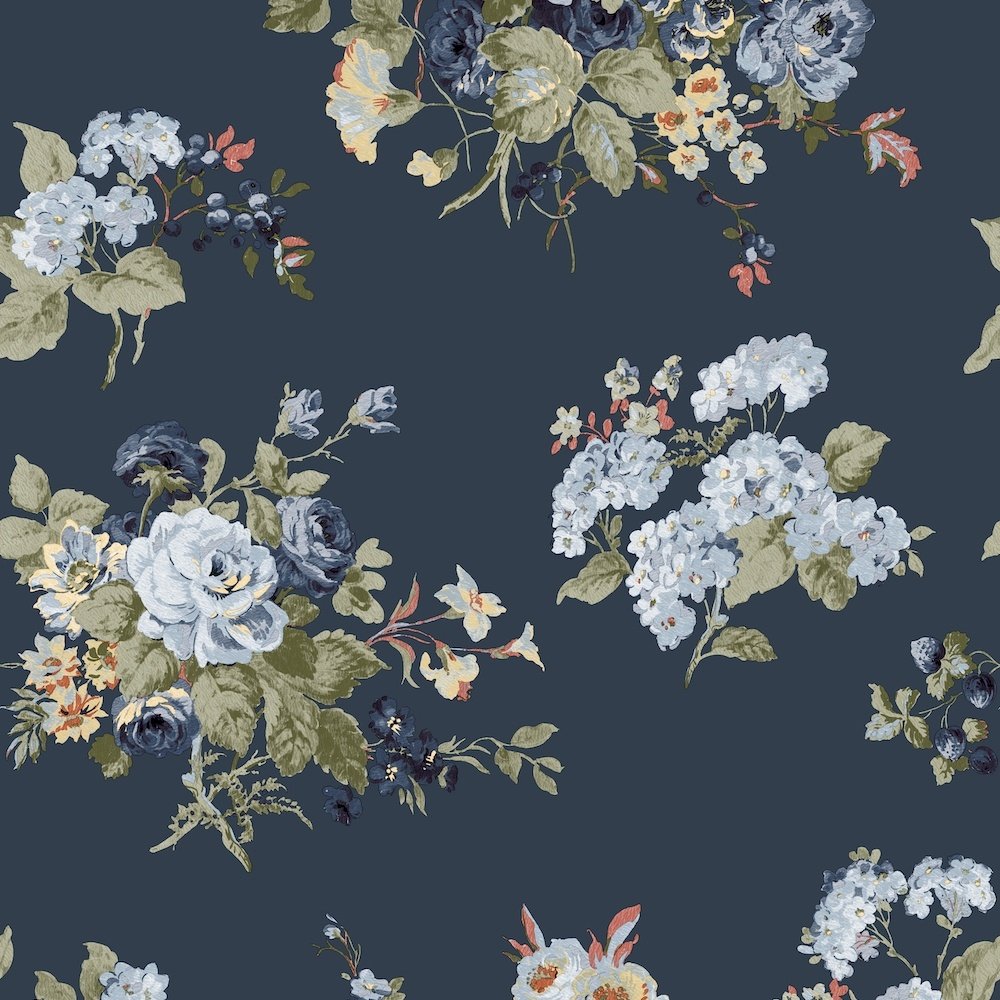 114898 - Rosemore Wallpaper - Midnight Seapray - Laura Ashley