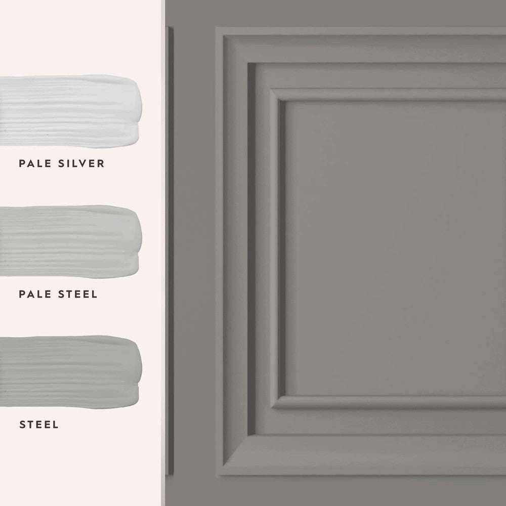 114907 - Redbrook Wood Panel Wallpaper - Pale Steel - Laura Ashley