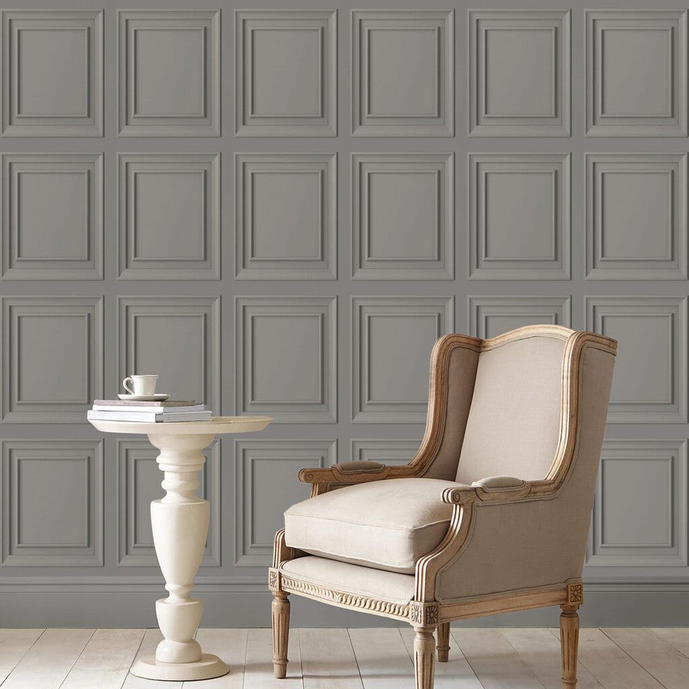 114907 - Redbrook Wood Panel Wallpaper - Pale Steel - Laura Ashley