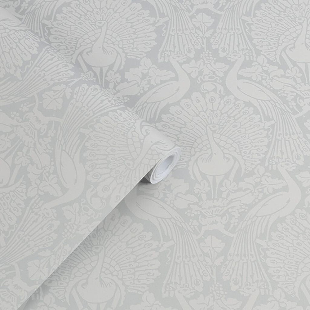 114911 - Peacock Damask Wallpaper - Pale Slate - Laura Ashley