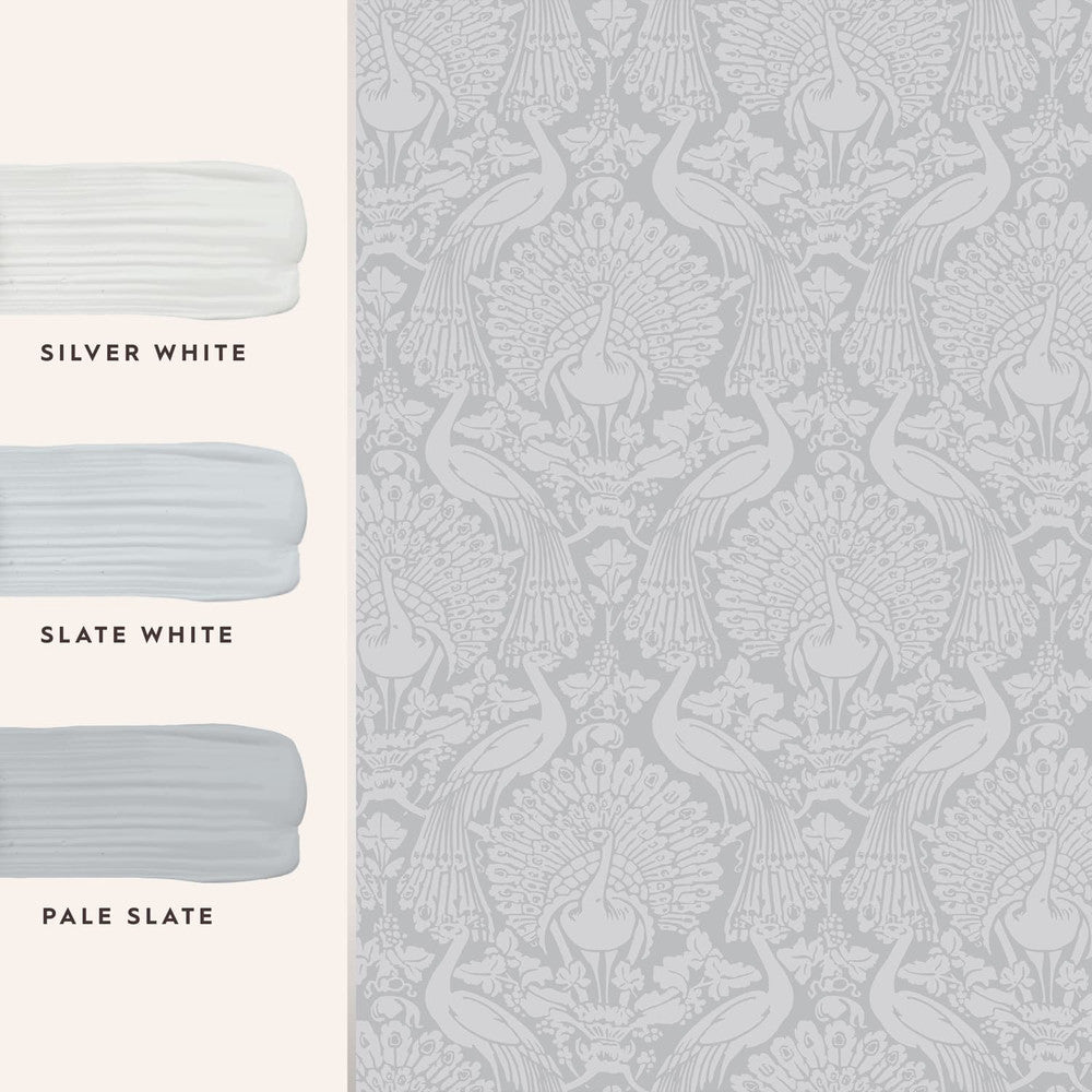 114911 - Peacock Damask Wallpaper - Pale Slate - Laura Ashley