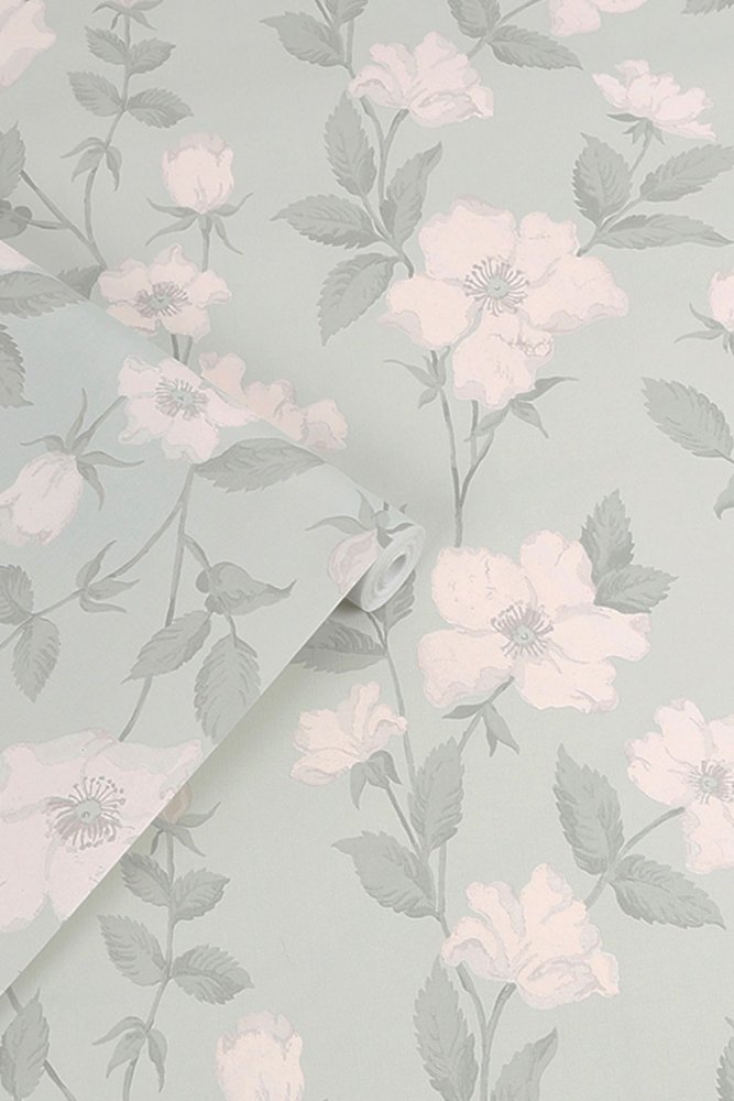 114917 - Fleurir Wallpaper - Smoke Green - Laura Ashley