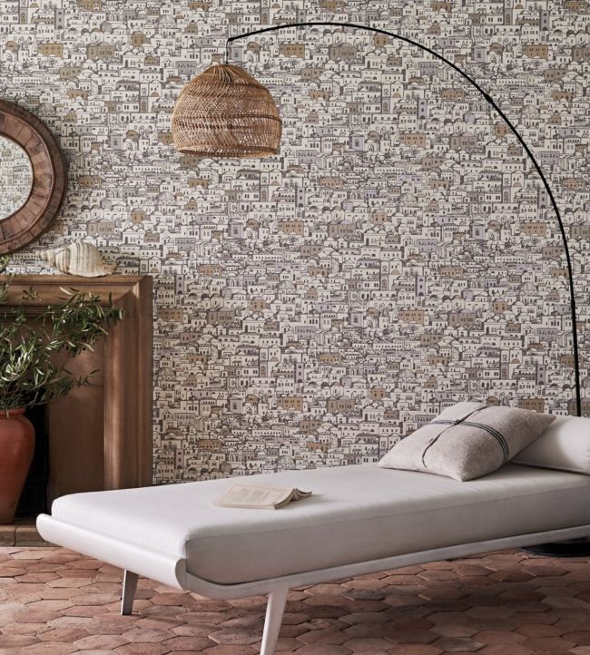 114/7013 - Mediterranea Wallpaper - White, Black & Metallic - Cole & Son
