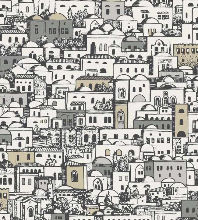 114/7013 - Mediterranea Wallpaper - White, Black & Metallic - Cole & Son