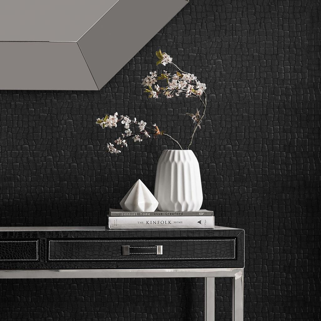115250 - Serpentine Wallpaper - Black - Graham & Brown