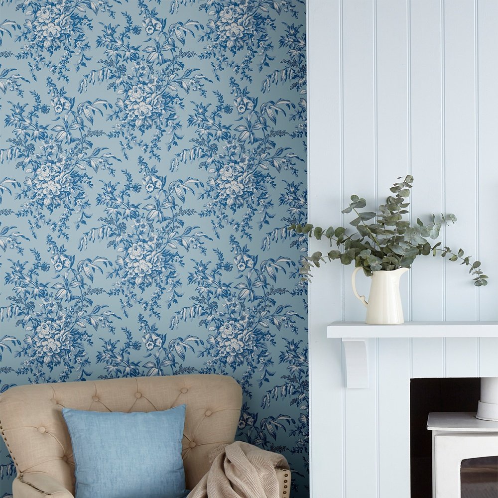 115251 - Picardie Wallpaper - Blue Sky - Laura Ashley