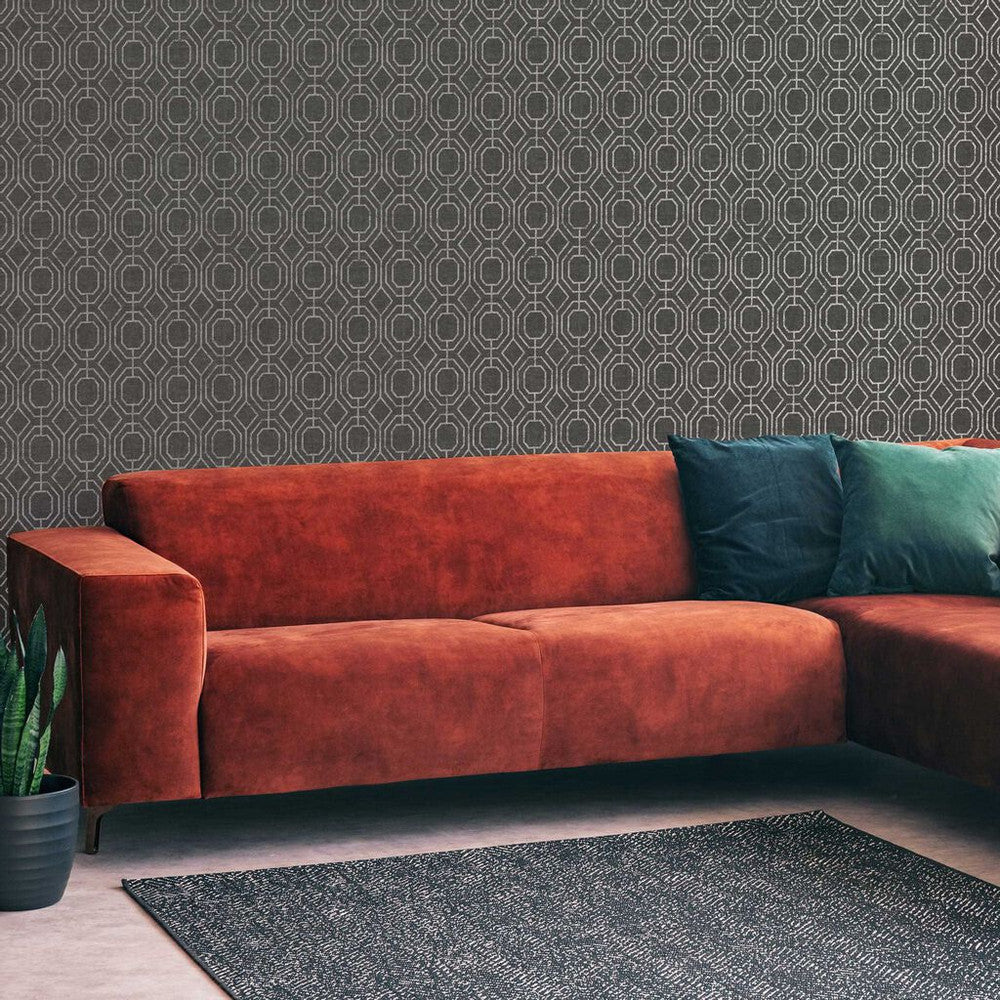 115932 - Luxe Geo Wallpaper - Charcoal - Superfresco Easy
