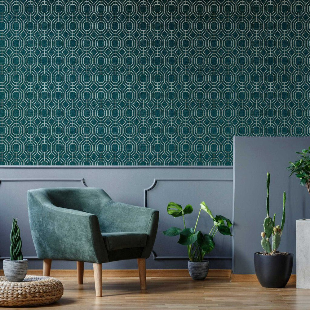 115934 - Luxe Geo Wallpaper - Duck Egg - Superfresco Easy