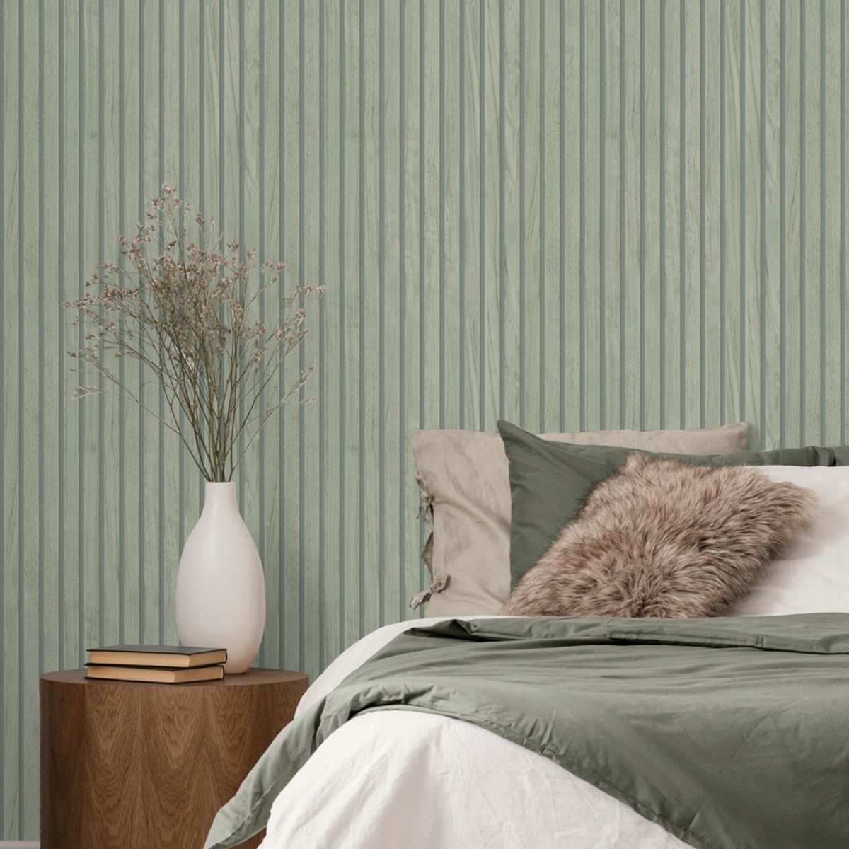 1163 - Panacea Wood Slats Wallpaper - Sage - Belgravia