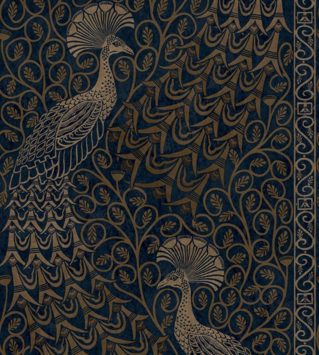 116/8030 - Pavo Parade Wallpaper - Metallic Bronze on Midnight - Cole & Son
