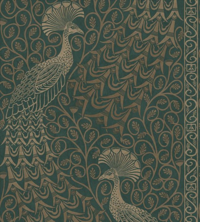 116/8031 - Pavo Parade Wallpaper - Metallic Gilver on Racing Car Green - Cole & Son