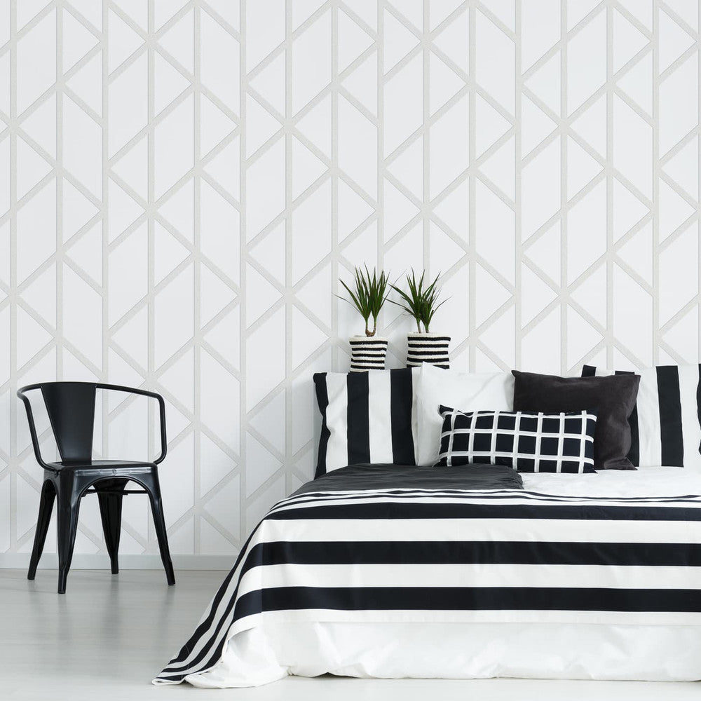 117848 - Geo Panel Wallpaper - White - Superfresco Easy